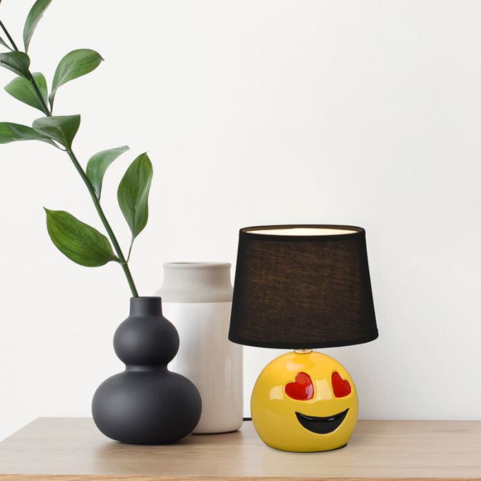 Lámpara de mesa infantil moderna negra, Smiley, con interruptor
