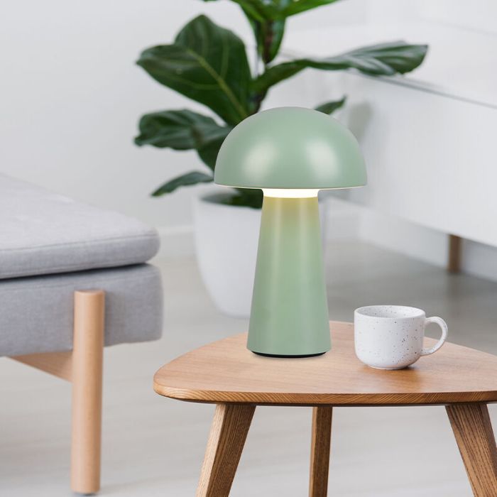 Lámpara de mesa exterior moderna verde, Rachelle, 2W, 3000K LED, IP44, regulable en 3 pasos