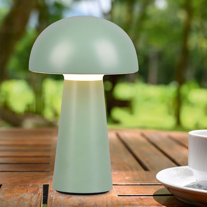 Lámpara de mesa exterior moderna verde, Rachelle, 2W, 3000K LED, IP44, regulable en 3 pasos