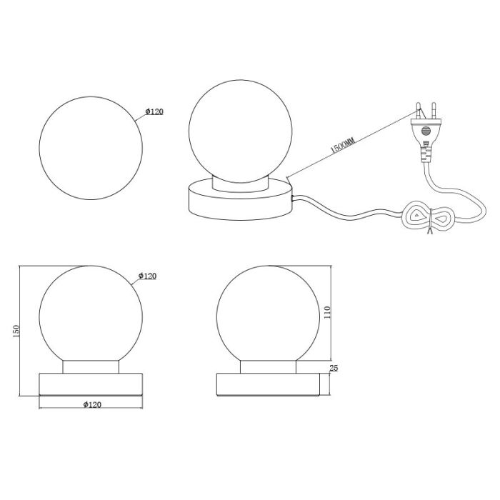 Lámpara de mesa de metal negra, Serdal, con interruptor