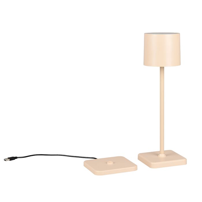 Lámpara de mesa recargable para exterior moderna marrón, Lakisha, 1,5W, white switch LED, IP54, con regulador táctil