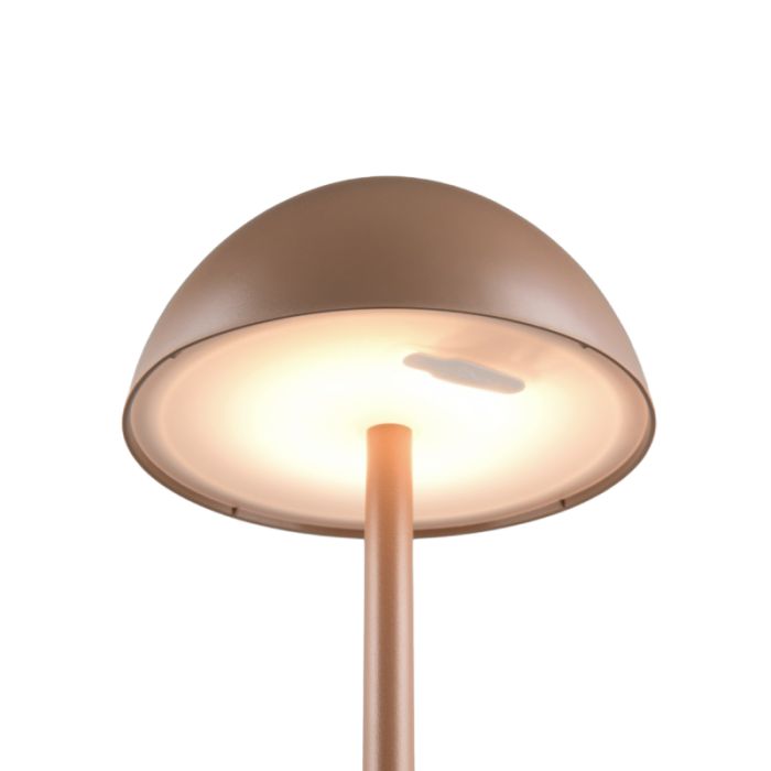 Lámpara de mesa recargable para exterior moderna marrón, Rakesh, 1,7W, 3000K LED, IP54, regulable en 3 pasos