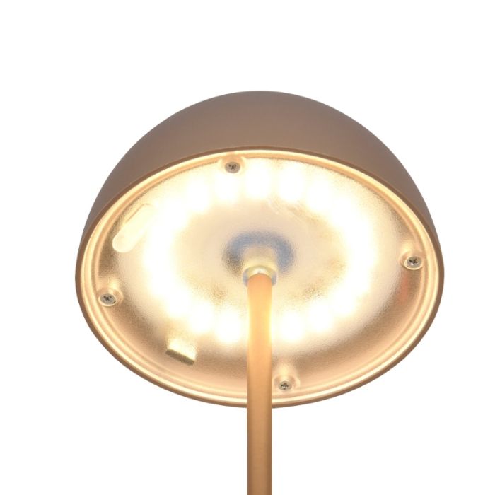 Lámpara de mesa recargable de plástico marrón, Mikhail, 2W, 3000K LED, IP44, con regulador táctil