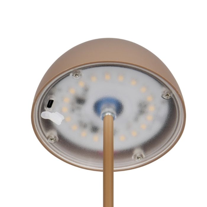 Lámpara de mesa recargable de plástico marrón, Mikhail, 2W, 3000K LED, IP44, con regulador táctil