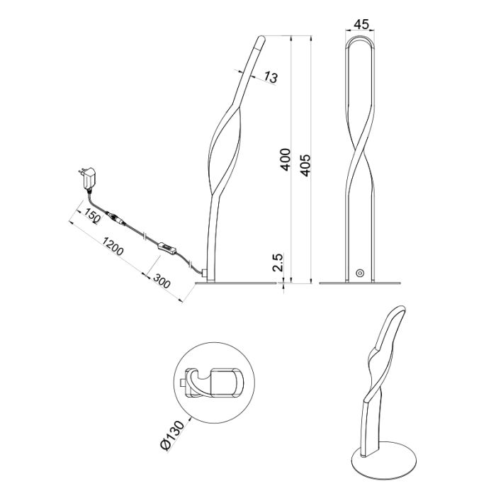 Lámpara de mesa diseño blanca, Quirinus, 10W, 4000K LED, con interruptor