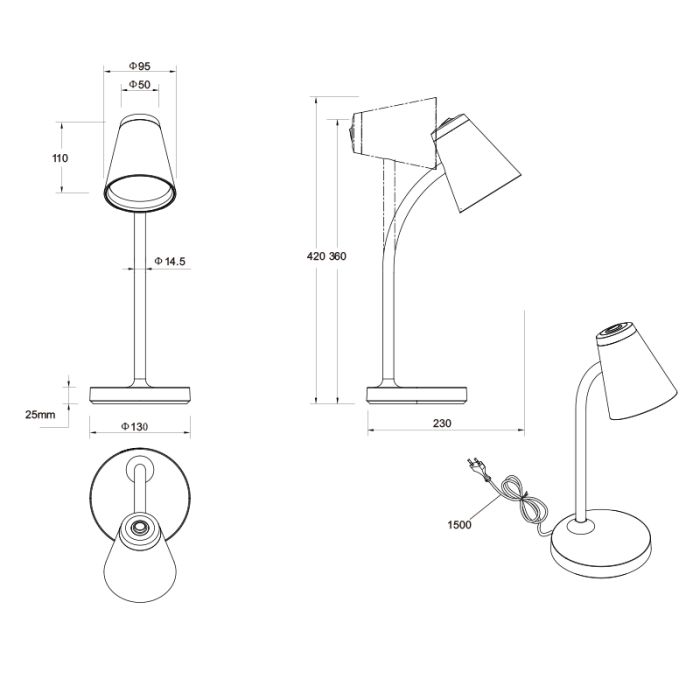 Lámpara de mesa moderna verde, Rahul, 4,5W, 3000K LED, con interruptor