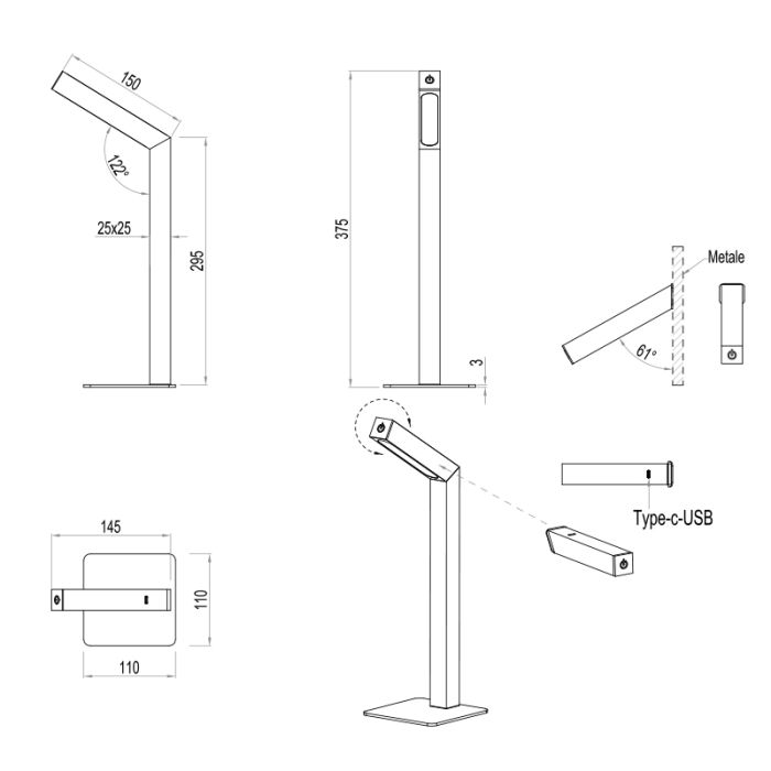Lámpara de mesa recargable moderna madera, Reijer, 2W, 3000K LED, con regulador táctil