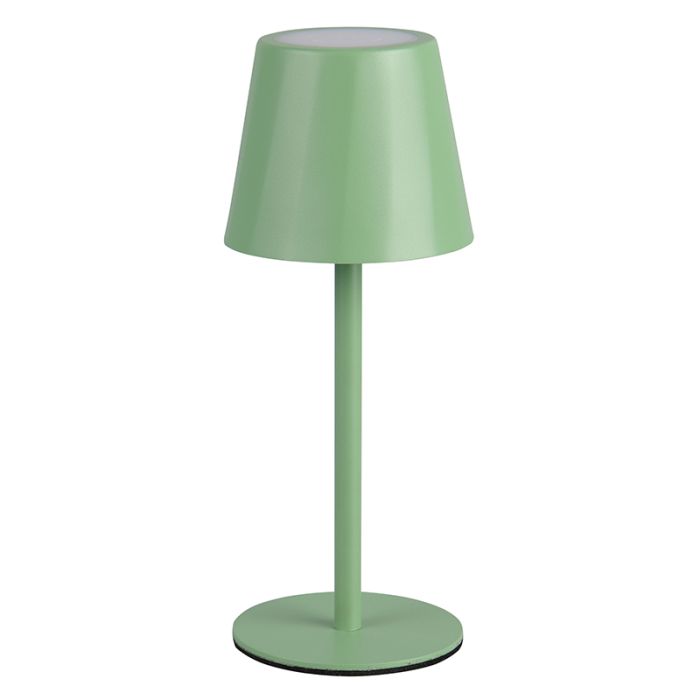 Lámpara de mesa recargable de metal verde, Priya, 1,6W, ajustable entre luz blanco cálido y frío LED, regulable en 3 pasos