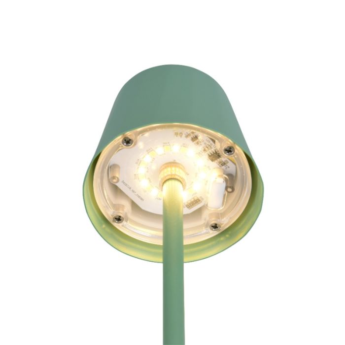 Lámpara de mesa recargable de metal verde, Priya, 1,6W, ajustable entre luz blanco cálido y frío LED, regulable en 3 pasos