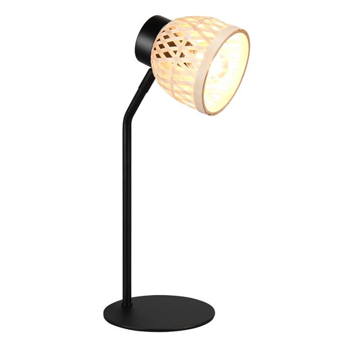Lámpara de mesa de ratán marrón, Laut, con interruptor