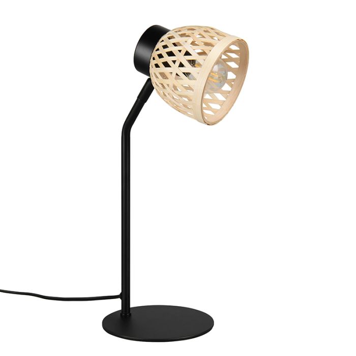 Lámpara de mesa de ratán marrón, Laut, con interruptor