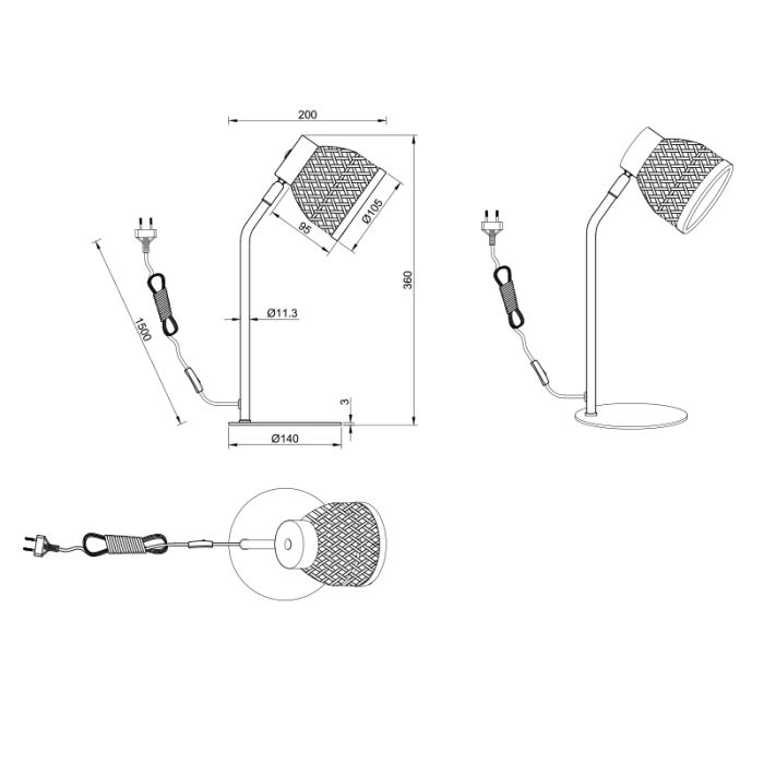 Lámpara de mesa de ratán marrón, Laut, con interruptor
