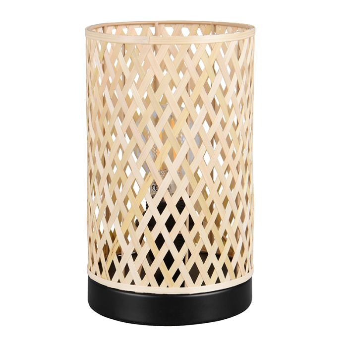 Lámpara de mesa de ratán marrón, Laut, con interruptor