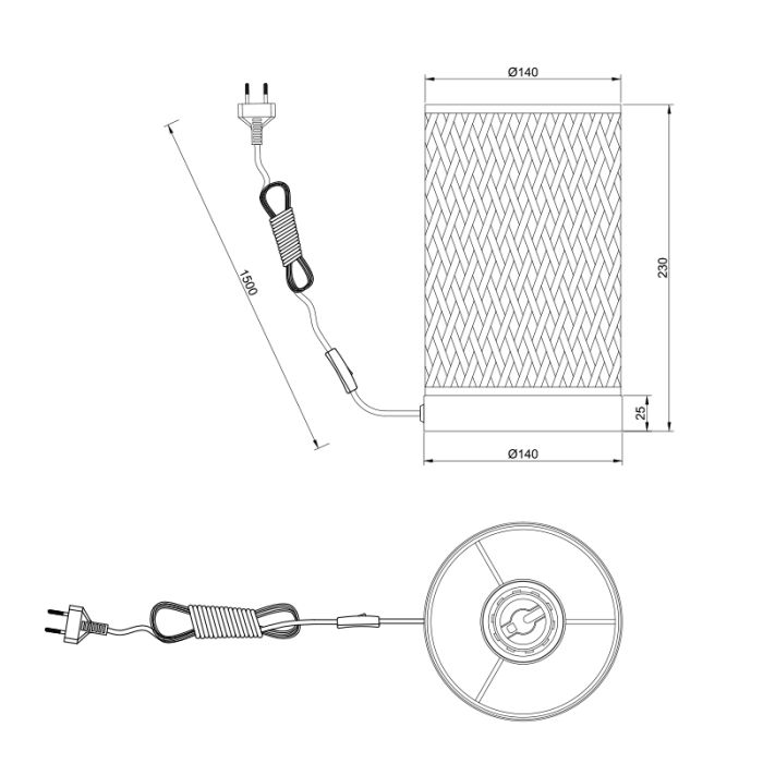 Lámpara de mesa de ratán marrón, Laut, con interruptor