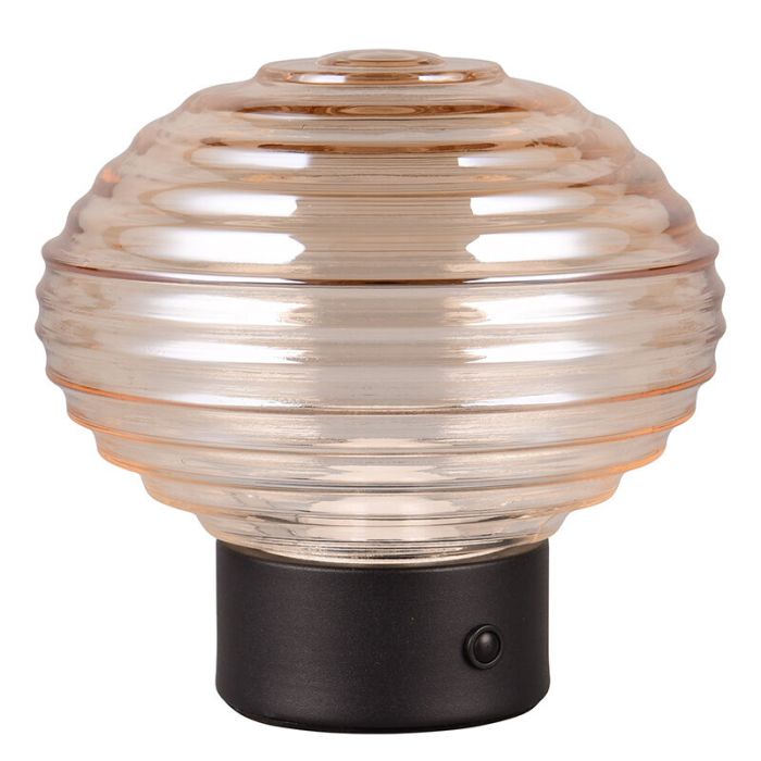 Lámpara de mesa recargable retro negra, Walid, 2W, 3000K LED, con regulador táctil