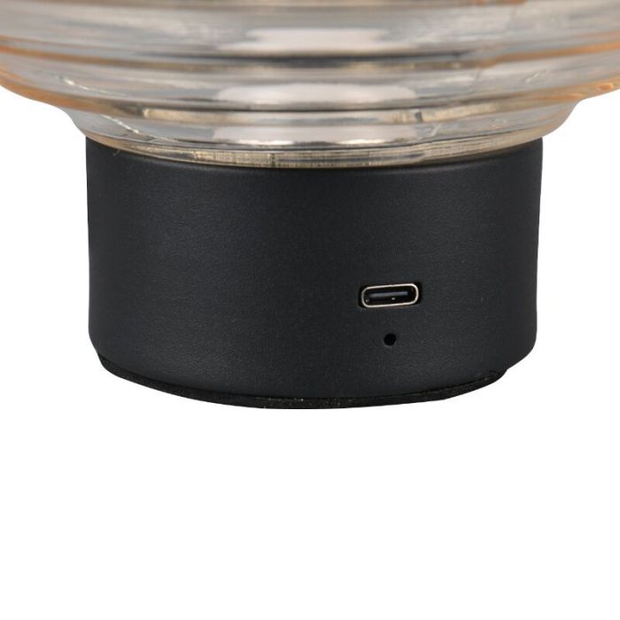 Lámpara de mesa recargable retro negra, Walid, 2W, 3000K LED, con regulador táctil