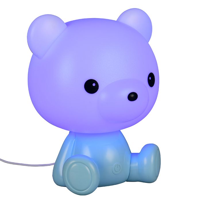 Lámpara de mesa infantil de plástico azul, Lumibear, 0,3W, RGB LED, con interruptor