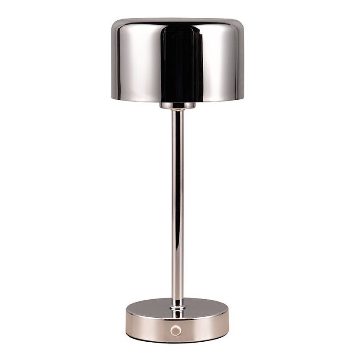 Lámpara de mesa recargable moderna cromada, Dustin, 1W, 3000K LED, con regulador táctil