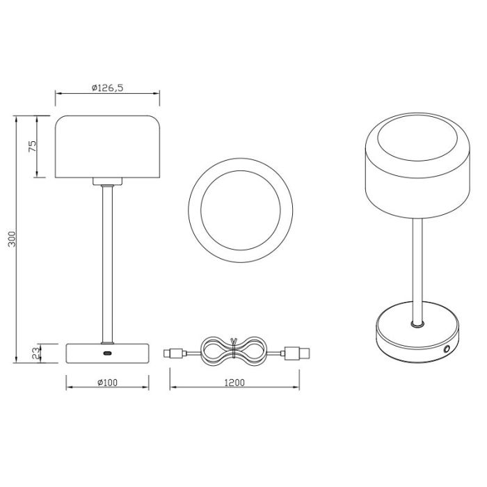 Lámpara de mesa recargable moderna cromada, Dustin, 1W, 3000K LED, con regulador táctil