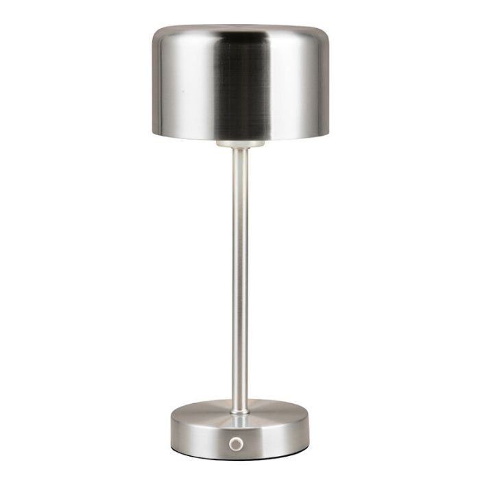 Lámpara de mesa recargable moderna níquel, Dustin, 1W, 3000K LED, con regulador táctil