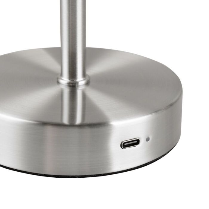 Lámpara de mesa recargable moderna níquel, Dustin, 1W, 3000K LED, con regulador táctil