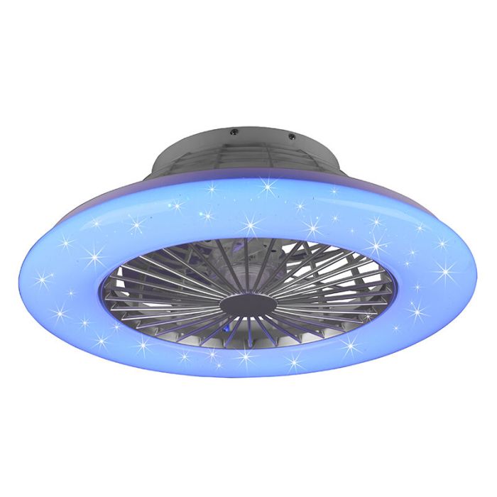 Ventilador de techo moderno gris, Damyan, 30W, RGBW LED, con mando a distancia