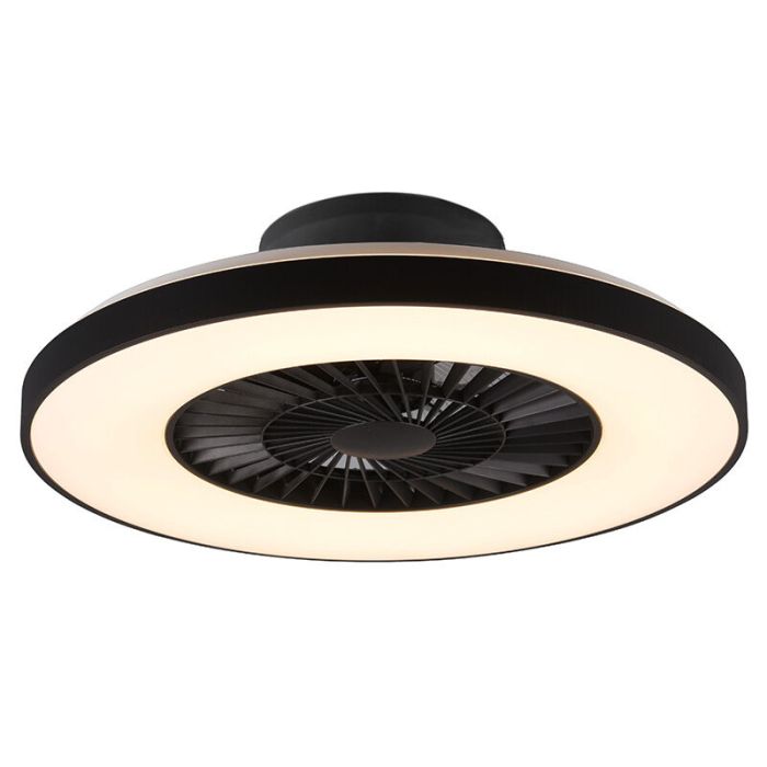 Ventilador de techo moderno negro, Maurits, 40W, ajustable entre luz blanco cálido y frío LED, con mando a distancia