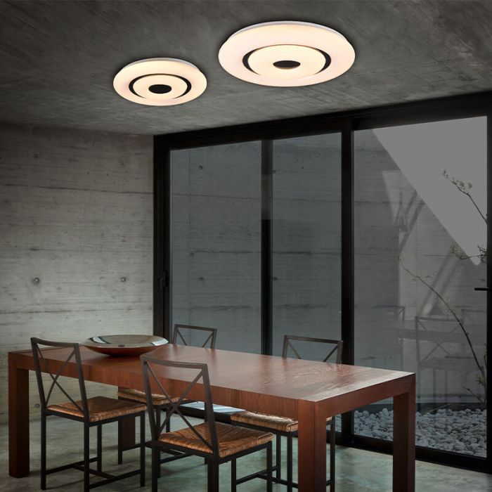 Lámpara de techo inteligente moderna blanca, Rinske, 16W, ajustable entre luz blanco cálido y frío LED, con mando a distancia