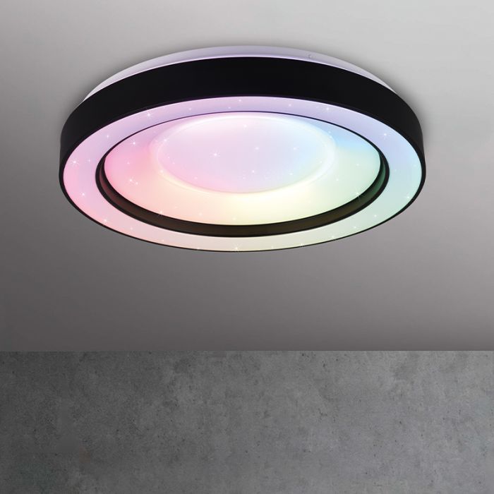 Plafón de techo moderno negro, Navin, 22W, RGBW LED, con mando a distancia
