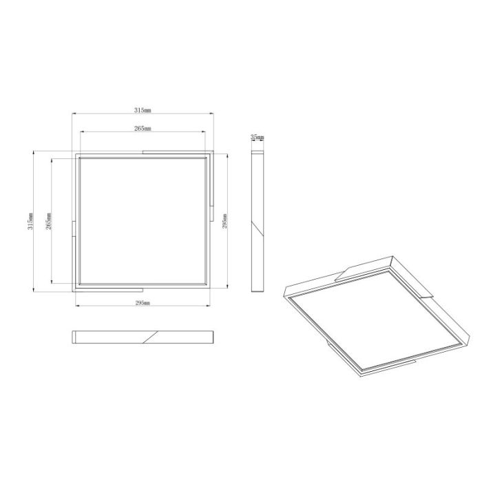 Plafón de techo moderno negro, Selinde, 20W, 3000K LED, regulable en 3 pasos
