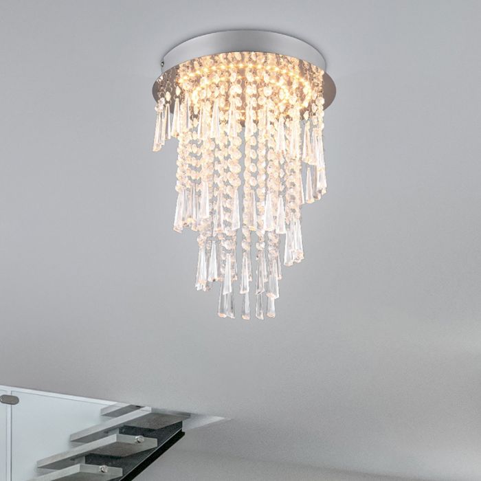 Lámpara de araña diseño cromada, Sjon, 18W, ajustable entre luz blanco cálido y frío LED, regulable en 3 pasos