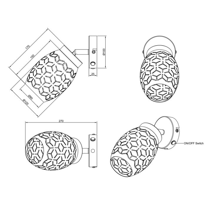 Foco de pared moderno blanco, Delana, con interruptor