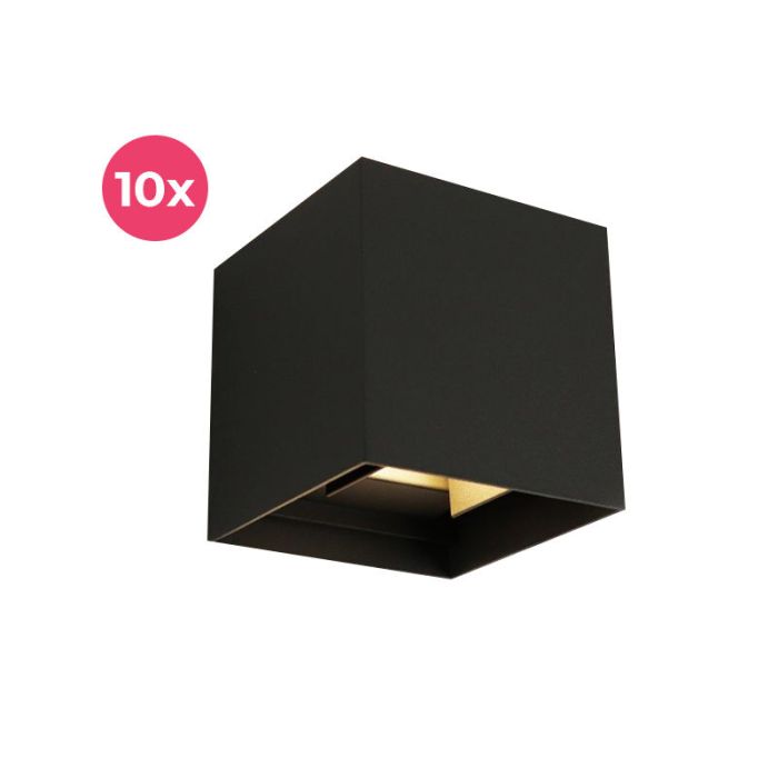 Paquete de 10 aplique up down negro moderno, Dion, 6W, 3000K LED, IP65