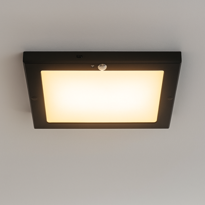 Lámpara de techo con sensor negra de plástico, Luan, 18W, 3000K LED