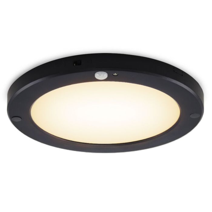 Lámpara de techo con sensor negra de plástico, Luan, 20W, 3000K LED