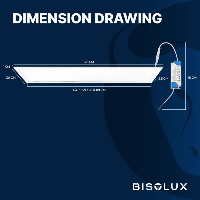 Panel LED 120x30 cm - Bisolux Master - 38W - 3000K