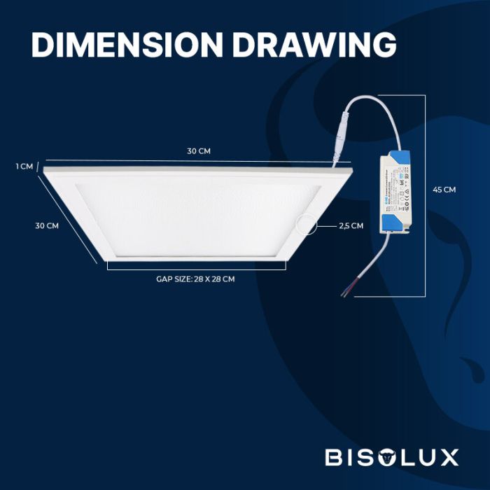 Panel LED 30x30 cm - Bisolux Master - 12W - 3000K
