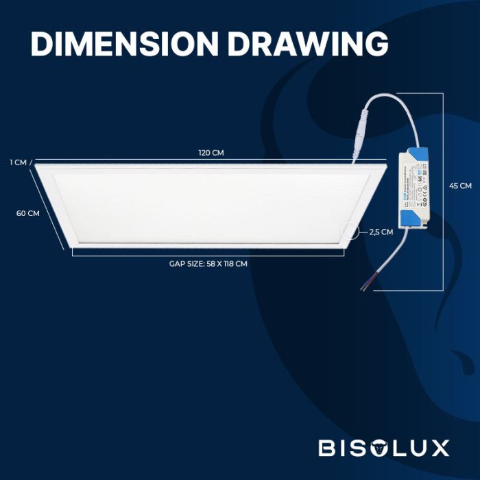 Panel LED 120x60 cm - Bisolux Master - 60W - 6000K
