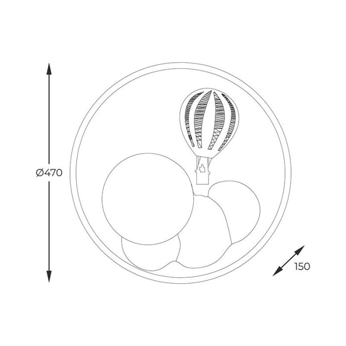 Lámpara de techo infantil rosa de metal, Balloon, 42W, 3000K LED, regulable en 3 pasos