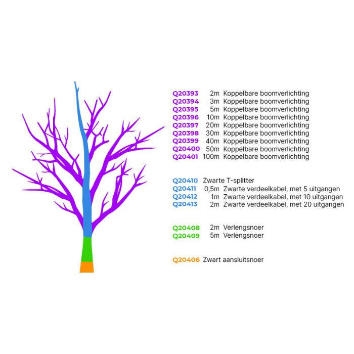 Iluminación de árbol enlazable negra 100M, 10 leds por metro, IP67 - Blanco cálido