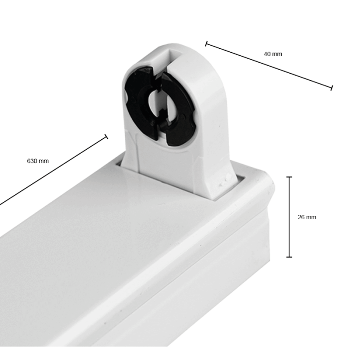 Luminaria tubo LED 60 cm - Robo - para 1 tubo LED - Philips Core - IP22